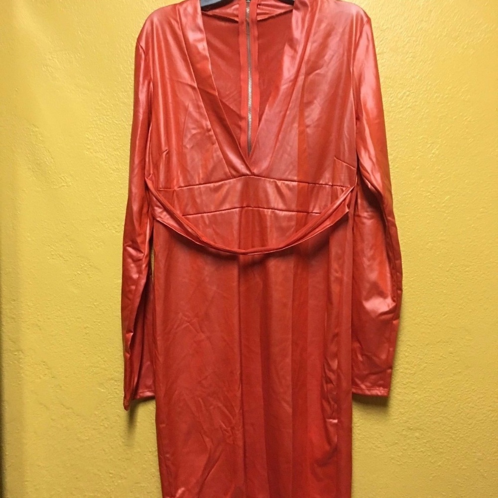 Party  Dress Vynil? Stretchy V Neck Back Zipper